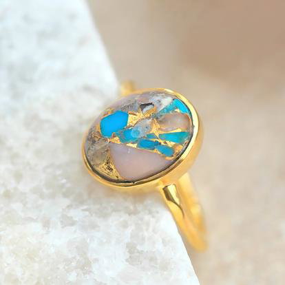 Statement Opal Turquoise Gemstone Gold Vermeil Ring M000027394