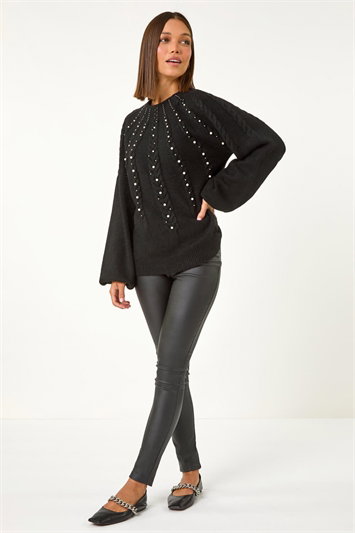 Faux Pearl Cable Knit Jumper 16138008