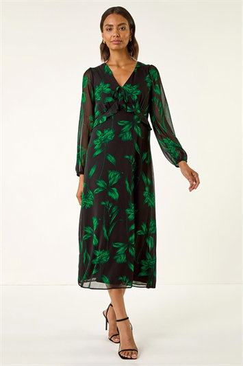 Floral Frill Chiffon Midi Dress 14808334
