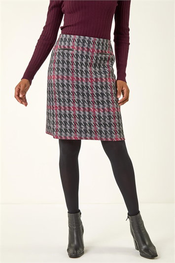 Red Houndstooth Stretch Pencil Skirt