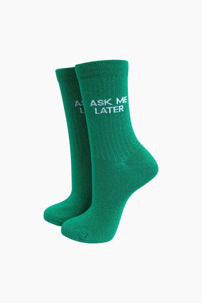 Green Ask Me Later Combed Cotton Glitter Socks