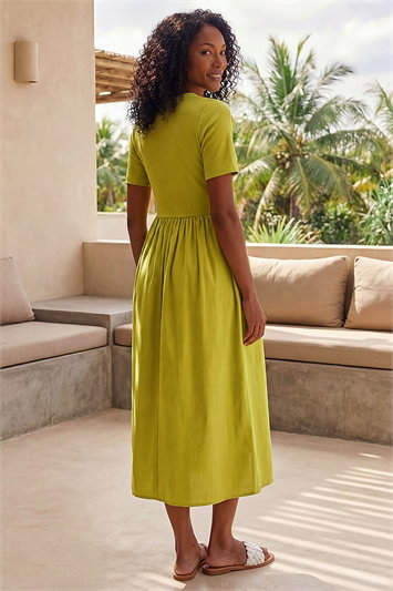 Buttoned Pocket Stretch Midi Dress 14835849