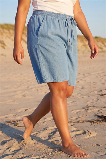 Curve Tie Waist Denim Short 18079445