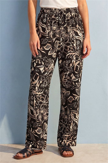 Petite Floral Tapered Linen Blend Trousers 18114308