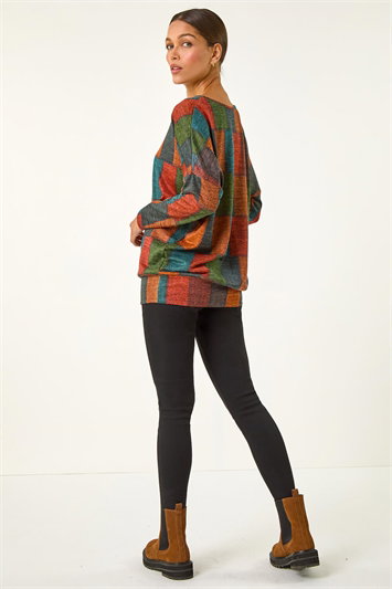 Patchwork Print Drop Shoulder Stretch Top 19325378