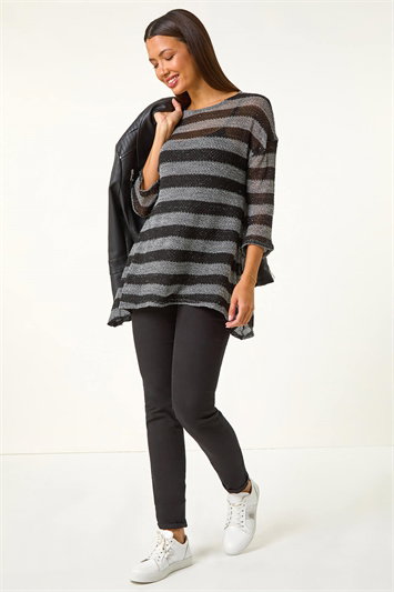 Grey Metallic Stripe Knit Top