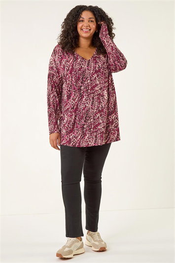 Curve Spot Print V-Neck Stretch Top 19463378