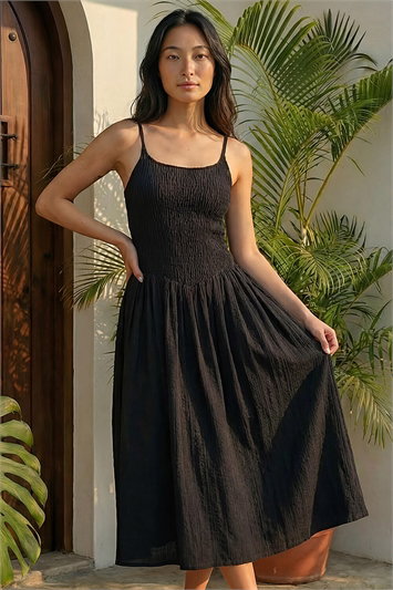 Petite Shirred Bodice Midi Dress 14879708