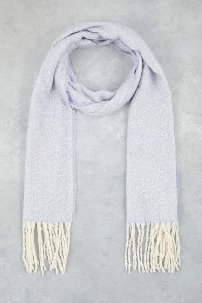 Pink Tassel Trim Boucle Knit Oversized Winter Scarf
