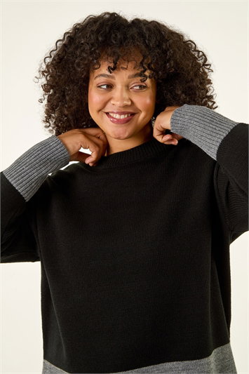 Black Curve Colour Block Knit Jumper