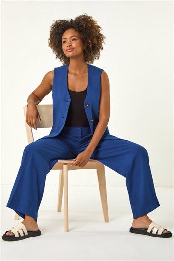 Blue Smart Twill Wide Leg Pocket Trouser
