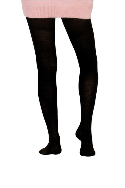 Black 1 Pair Ladies Black Fleece Lined Warm Merino Wool Tights For Winter