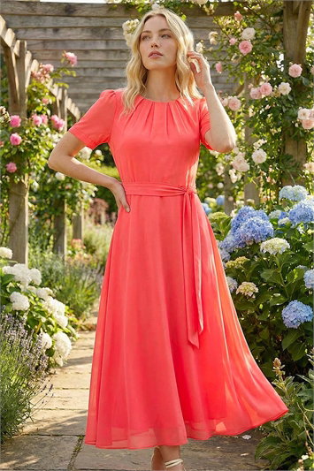 Pleated Chiffon Midi Dress 14727222