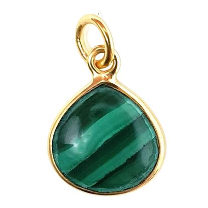Metallic Gold Vermeil Round Malachite Gemstone Crystal Bezel Pendant