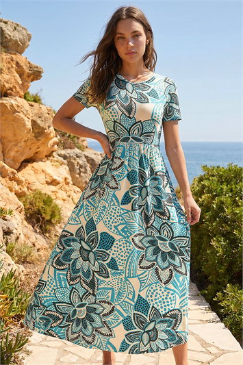 Blue Petite Floral Midi Dress