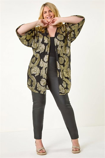 Curve Floral Foil Print Kimono 20184933