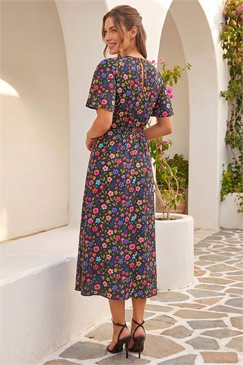 Petite Ditsy Floral Print Midi Dress 14823508