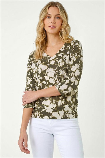 Floral Print Bubble Hem Top 19465940