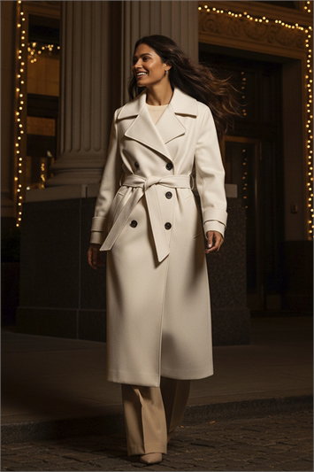 Cream Textured Premium Belted Smart Coat