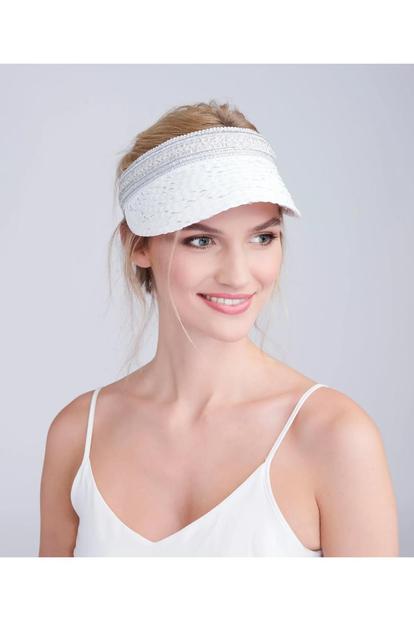 Metallic Delilah - Embellished Straw Visor - Silver