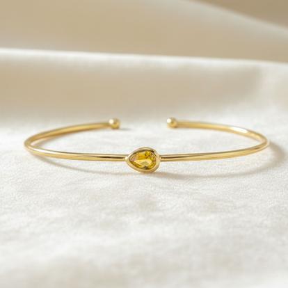 Metallic Gold Plated Elegant Citrine November Birthstone Bangle