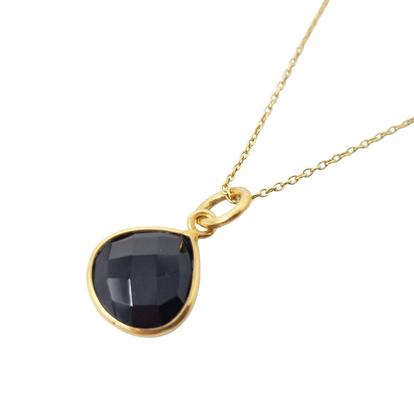 Metallic 18Ct Gold Plated Black Onyx Pendant Necklace