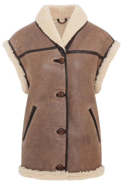Brown Aviator Shearling Leather Gilet - Chevak