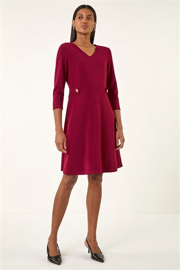 V-Neck Buttoned Stretch Dress 14779095
