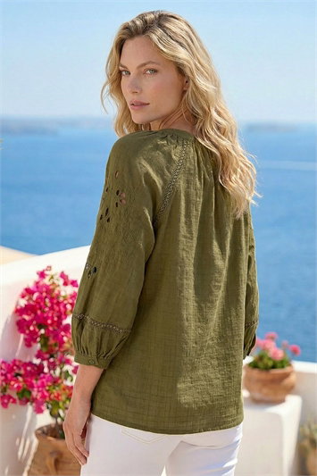 Embroidered Cotton Sleeve Blouse 10219640