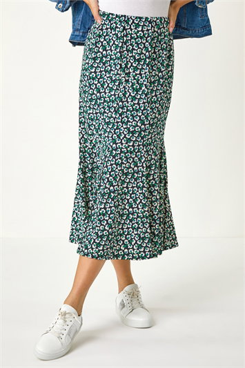 Blue Floral Print Panel Skirt
