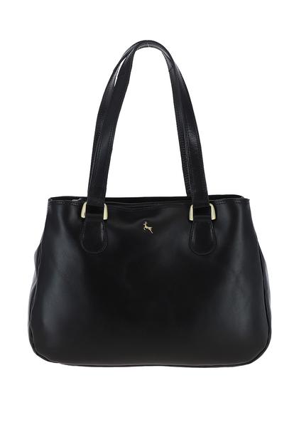 Black Vegetable Tanned Three Section Real Leather Shoulder Bag