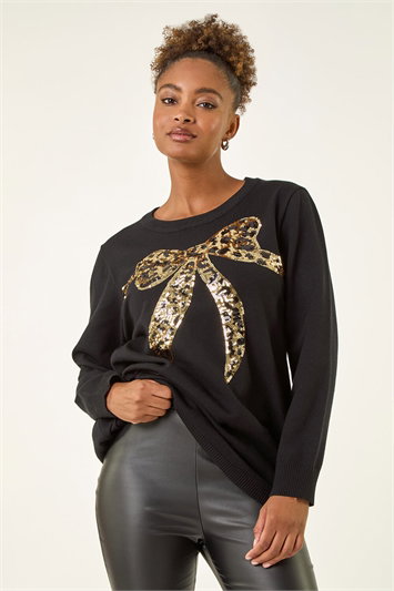 Black Sequin Animal Bow Knit Jumper