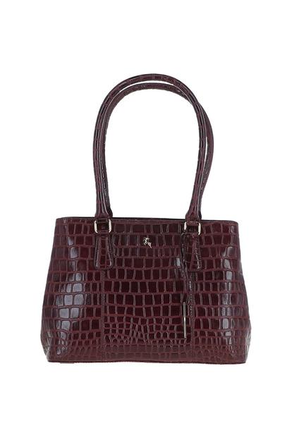 Black Croc Print Real Leather Two Section With Mid Purse Bag