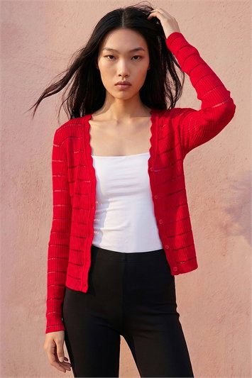 Red Dusk Scallop Edge Cardigan