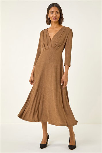Cream Textured Wrap Midi Dress