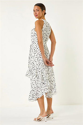 Spot Stretch Frill Hem Halter Neck Dress 14705438
