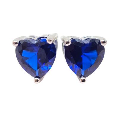 Blue Sapphire Heart Sterling Silver Stud Gemstone Earrings