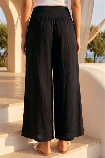 Linen Blend Stretch Waist Culottes 18044108