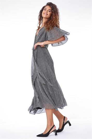 Shimmer Spot Ruched Wrap Midi Dress 14301833
