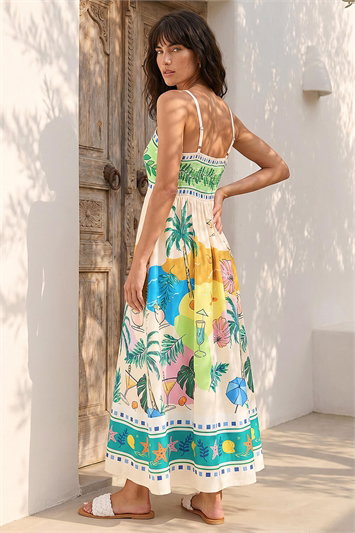 Beach Print Strappy Midi Dress 14723338