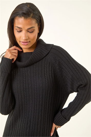 Black Roll Neck Knitted Jumper Dress