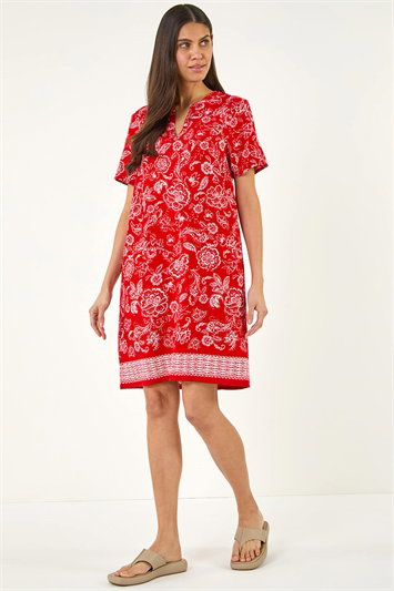Paisley Print Linen Blend Shift Dress 14884378