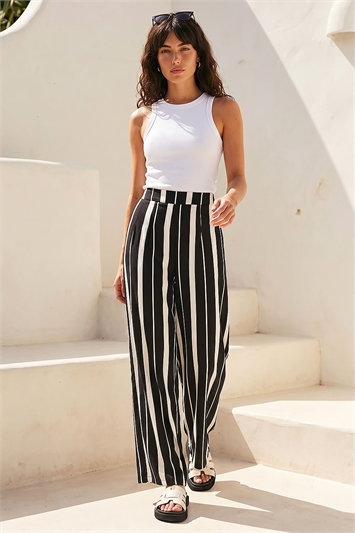 Black Stripe Print Wide Leg Trouser