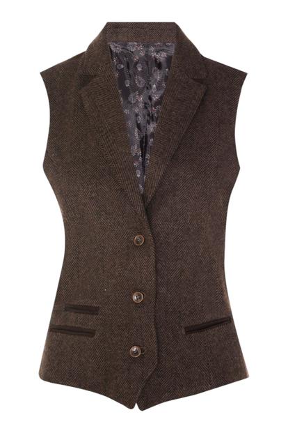 Brown Tweed 1920S Herringbone Brown Waistcoat