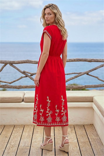 Embroidered V-Neck Midi Dress 14857578