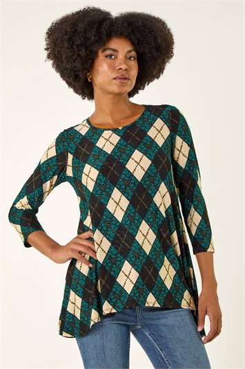 Blue Jacquard Stretch Tunic Top