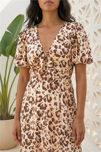 Animal Print Tie Front Midi Dress 14751406