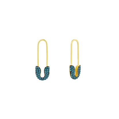 Metallic Turquoise Pave Safety Pin Earring Jewelled Sterling Silver