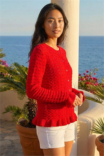 Petite Textured Frill Hem Knit Cardigan 16327678