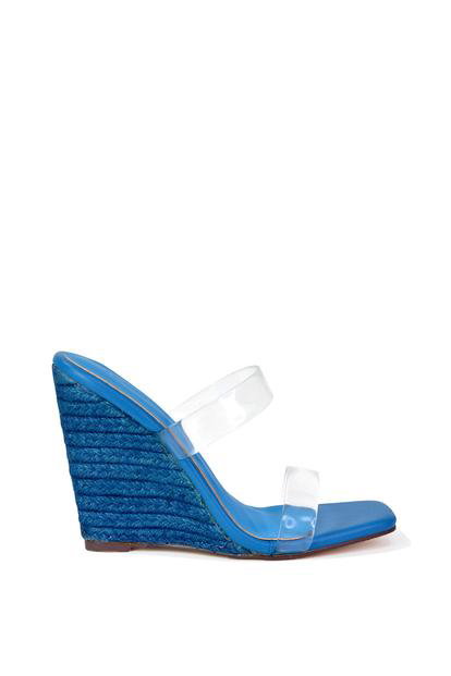 Green 'Shea' Perspex Strappy Espadrilles Wedge Heel Sandals